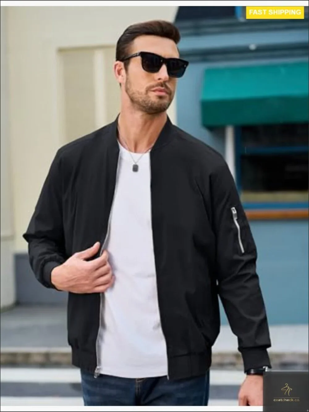 Lightweight Bomber Jacket Zip Up Casual Windproof with 5 Pockets